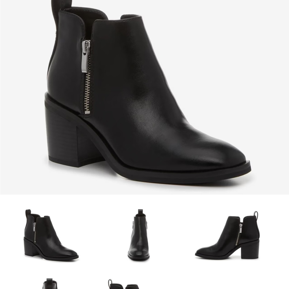 Steve Madden Black Leather Side-Zip Block Heel Ankle Boots